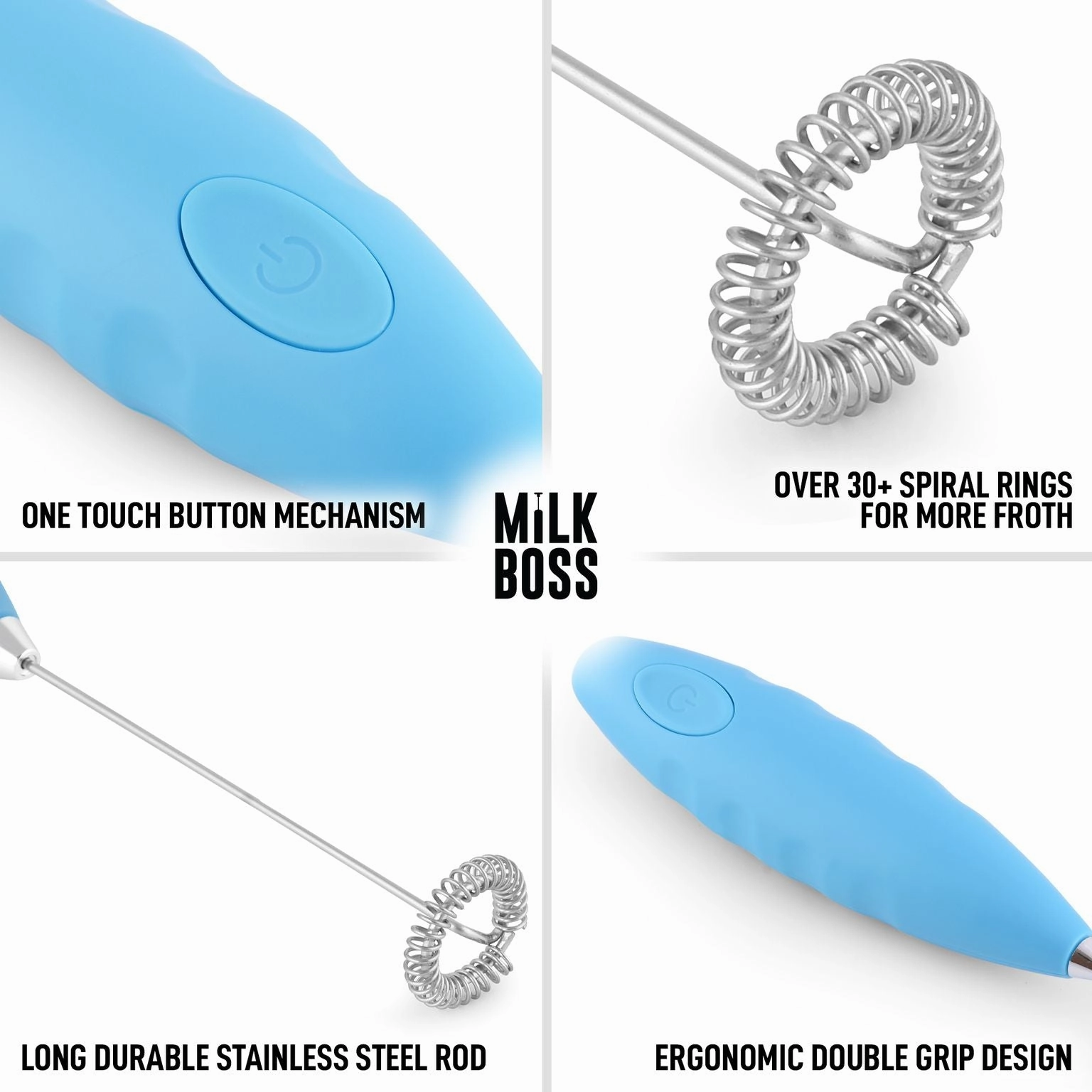 Double Grip Milk Frother Handheld (Batteries Included)