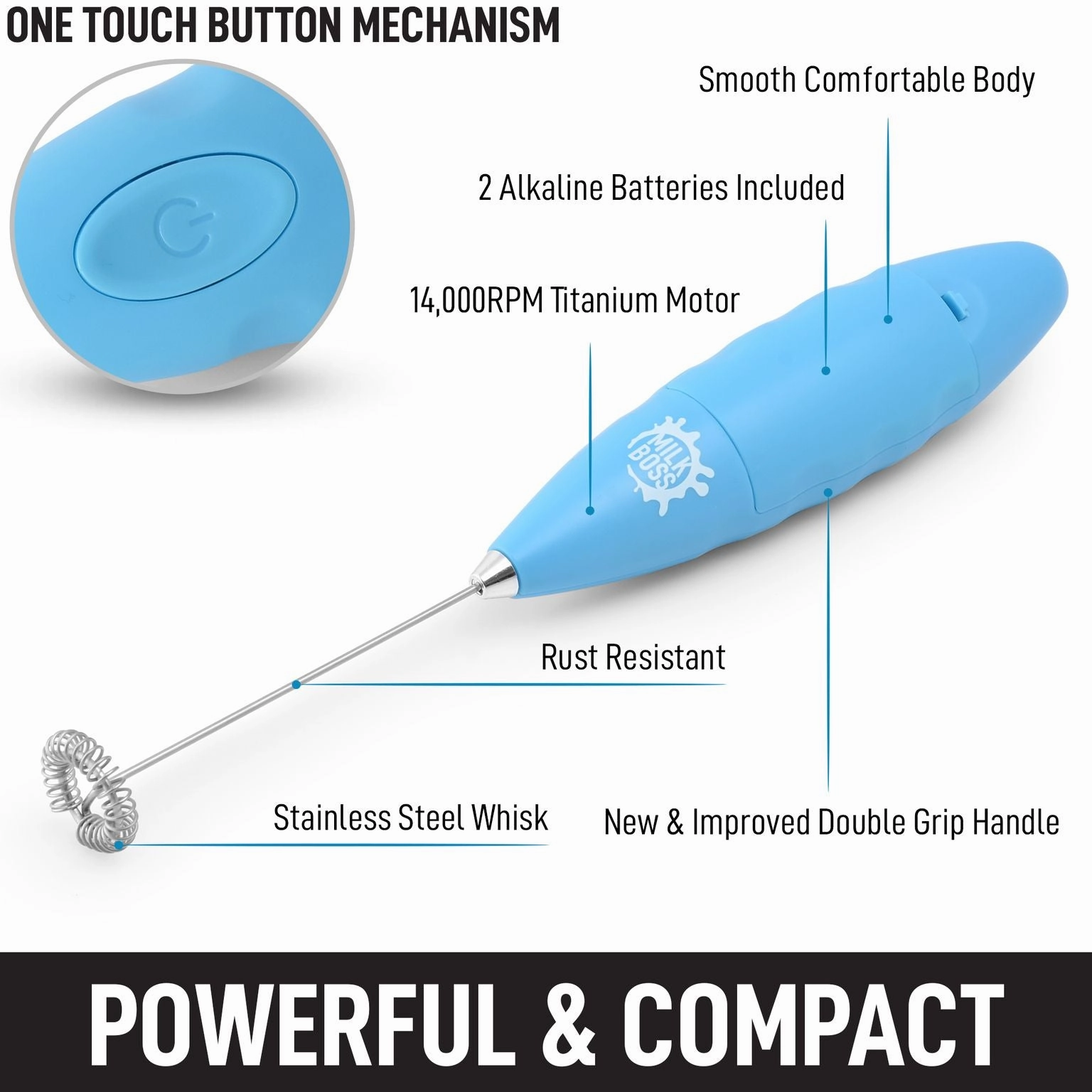 Double Grip Milk Frother Handheld (Batteries Included)