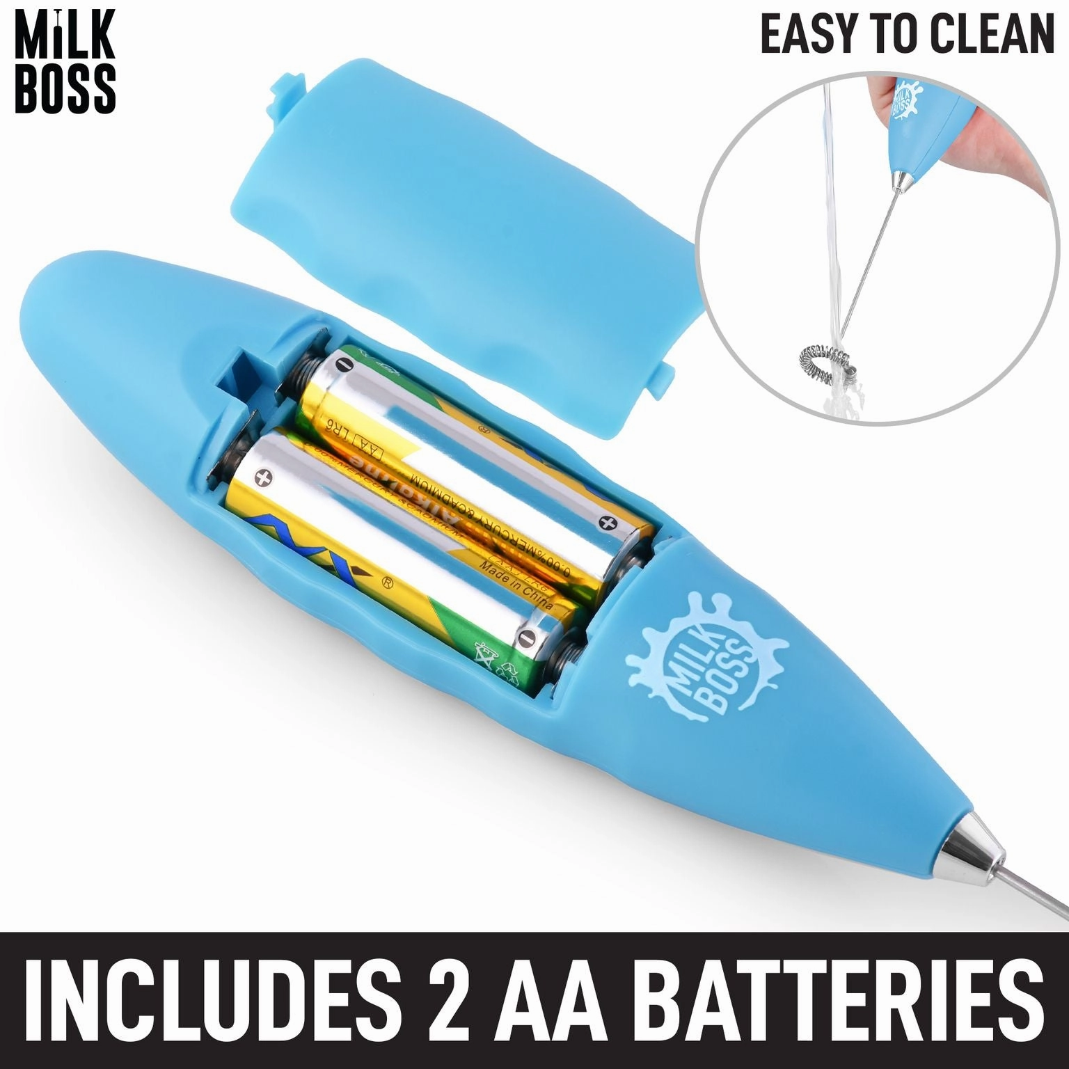 Double Grip Milk Frother Handheld (Batteries Included)