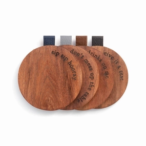 Drink Wood Coaster Set In Brown Serveware discount kitchenware