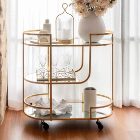 DRINKS TROLLEY Iron/Mirror Gold 83x84.5x47cm Barware sale online
