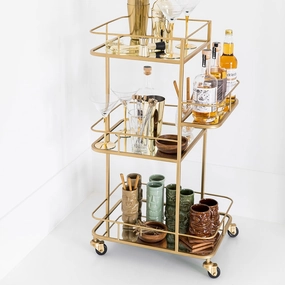 Drinks Trolley Iron Tall Round Matte Gold Barware sale online