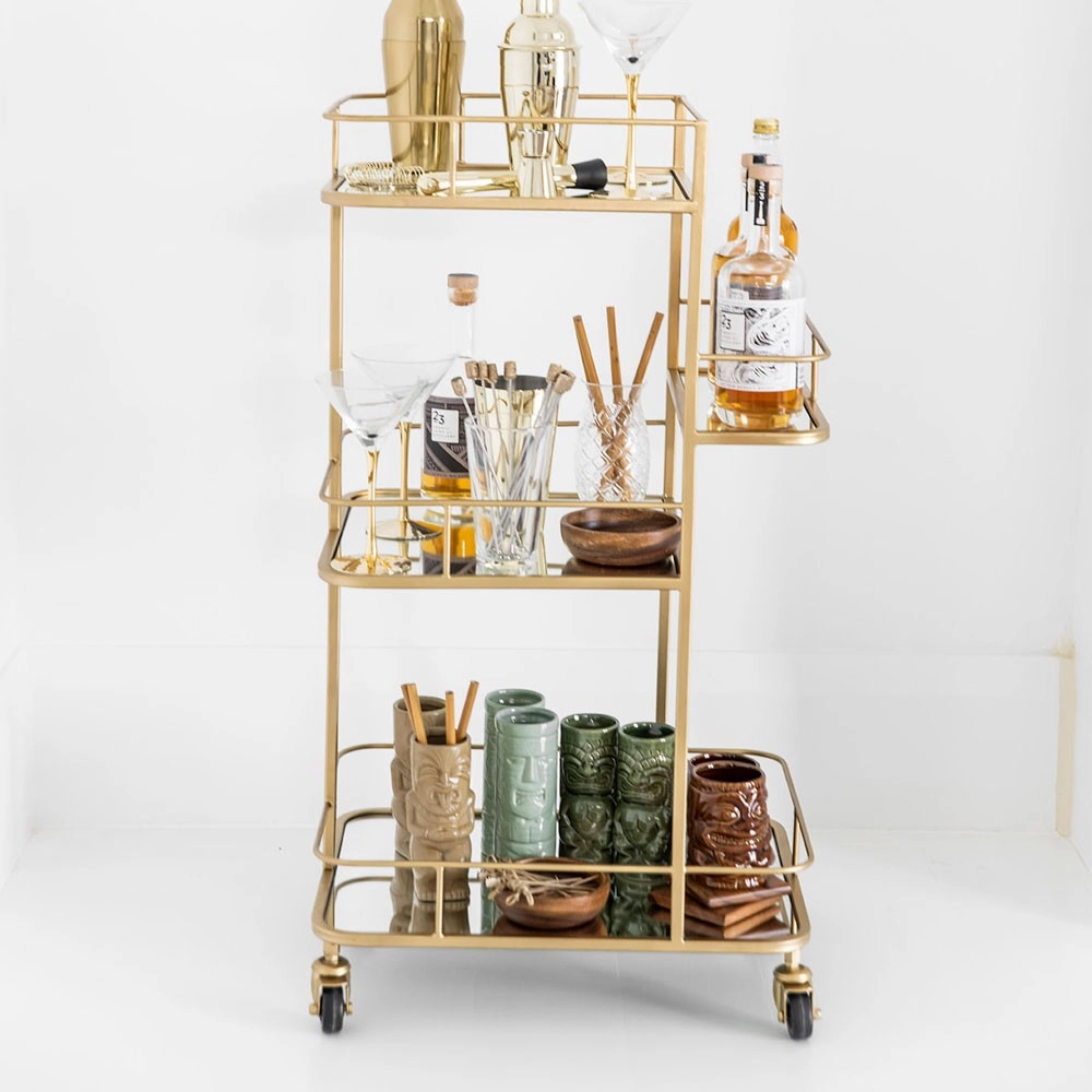 Drinks Trolley Iron Tall Round Matte Gold