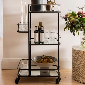 Drinks Trolley Tall Iron Round Matte Black Barware sale online