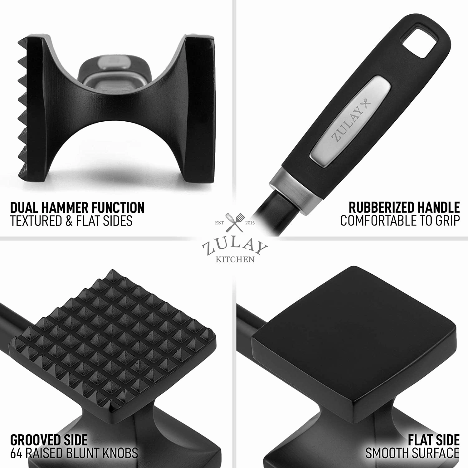 Dual-Sided Meat Mallet Tenderizer With Comfort-Grip Handle