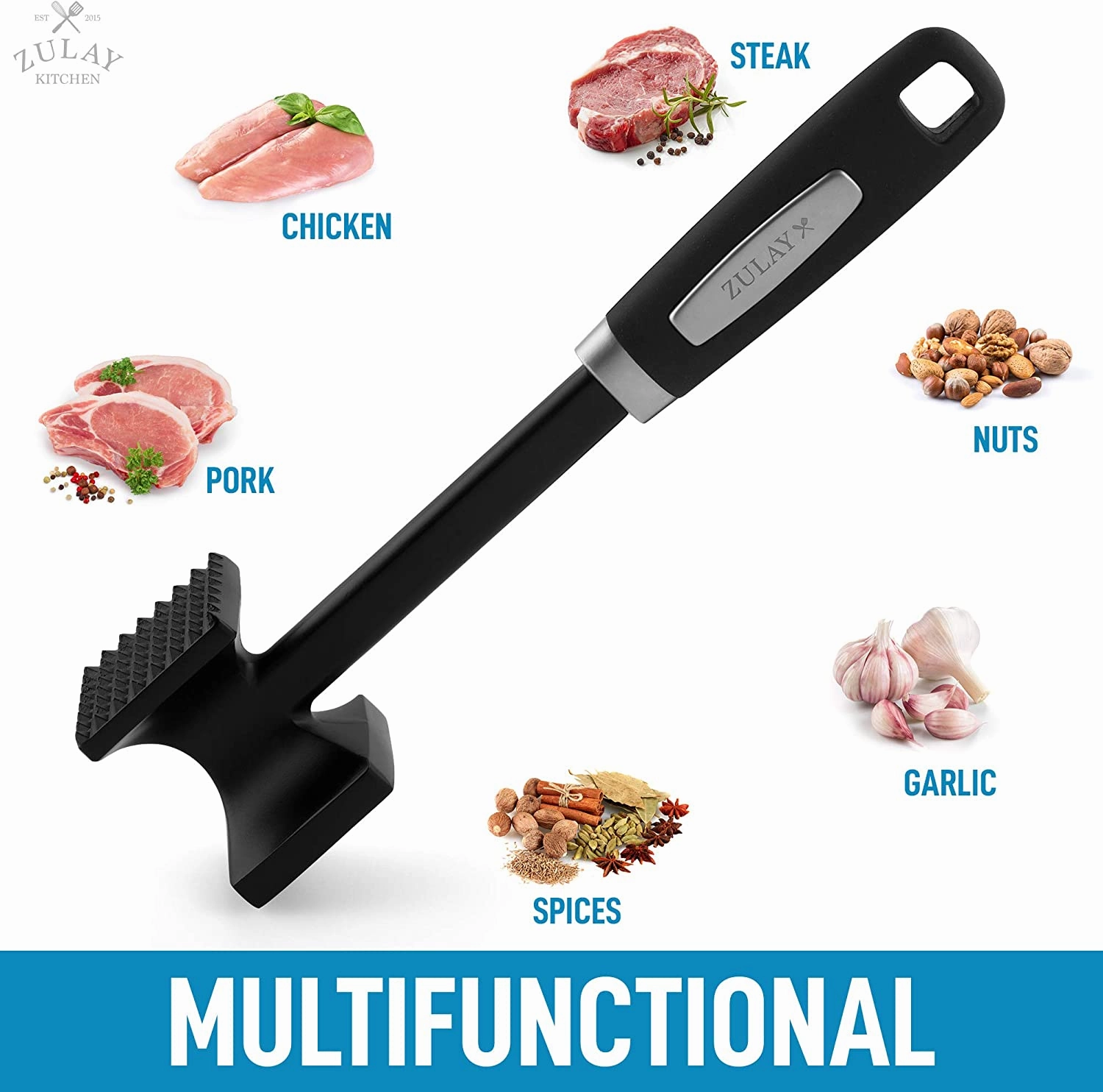 Dual-Sided Meat Mallet Tenderizer With Comfort-Grip Handle