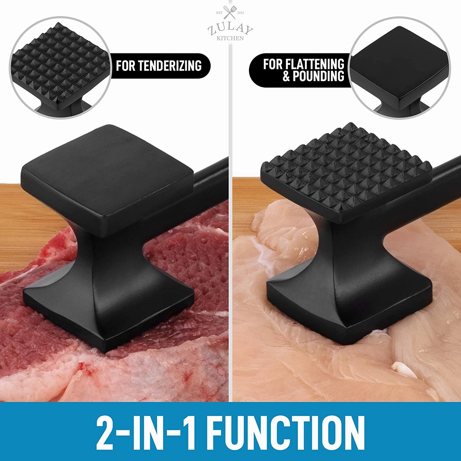 Dual-Sided Meat Mallet Tenderizer With Comfort-Grip Handle