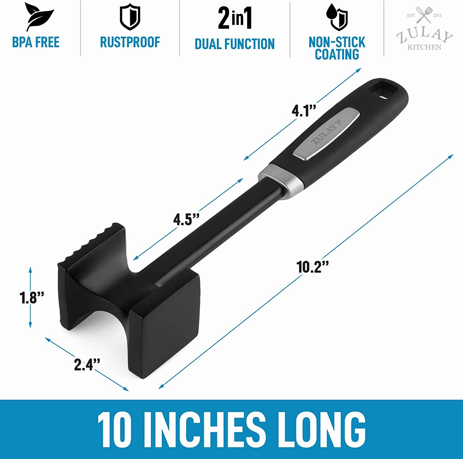Dual-Sided Meat Mallet Tenderizer With Comfort-Grip Handle