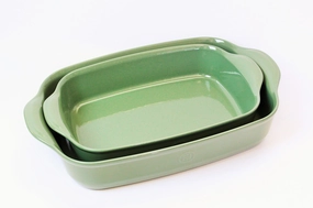 Emile Henry Rectangle Baking Dish, Set of 2, 14" x 9" and 16.5" X 10.5", Sage Bakeware online promo