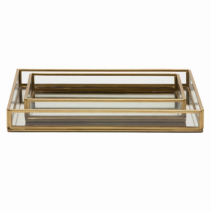 Evant Clear Glass/Antiqued Metal Tray, Set of 2 Decorative Trays cheap sale
