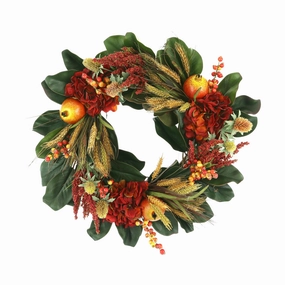 Fall Wreath w/ Hydrangea, Wheat and Pomegranates Faux Florals home florals discount