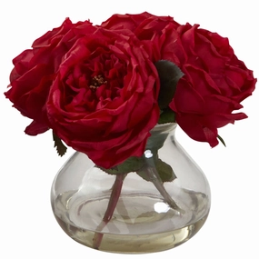 Fancy Rose w/Vase Red Faux Florals cheap bouquet decor