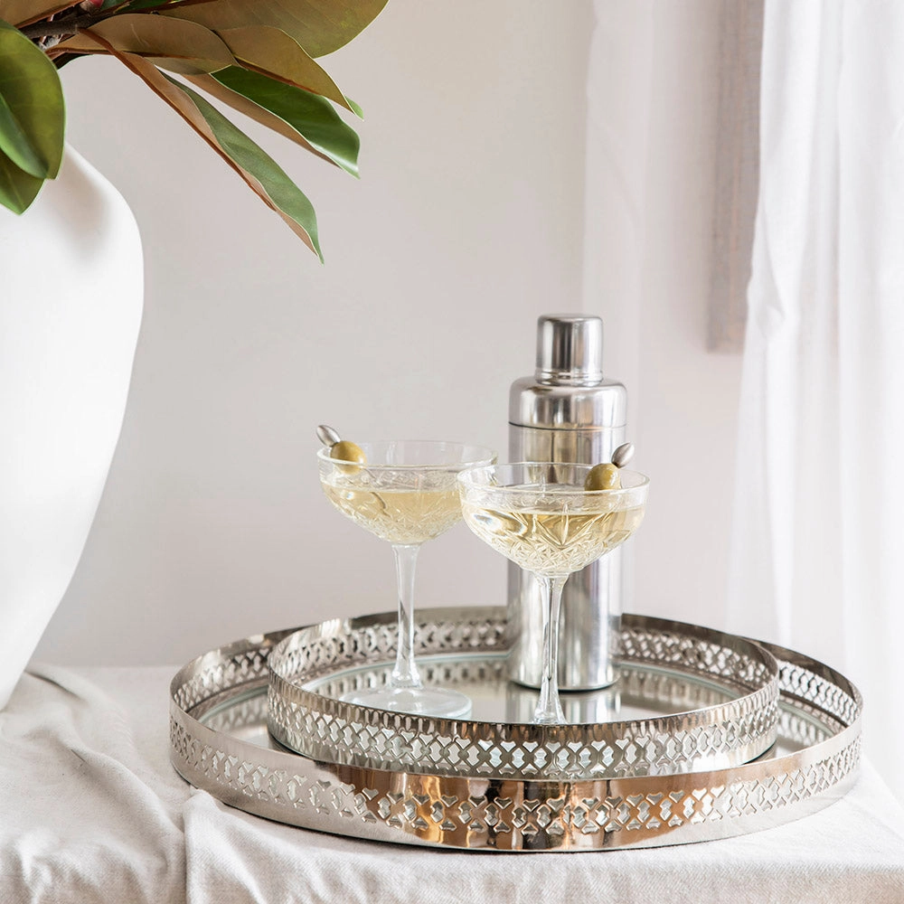 Filigree Tray Round Etched Nickel 40cm