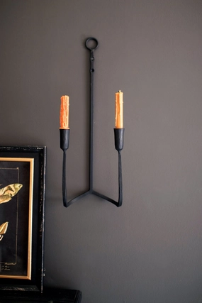 Forged Iron Double Taper Wall Sconce (Set of Two) Candle Holders discount collection