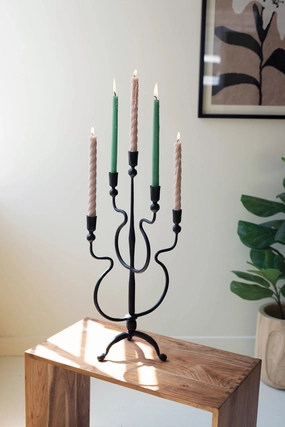 Forged Iron Five Taper Candelabra Candle Holders discount collection