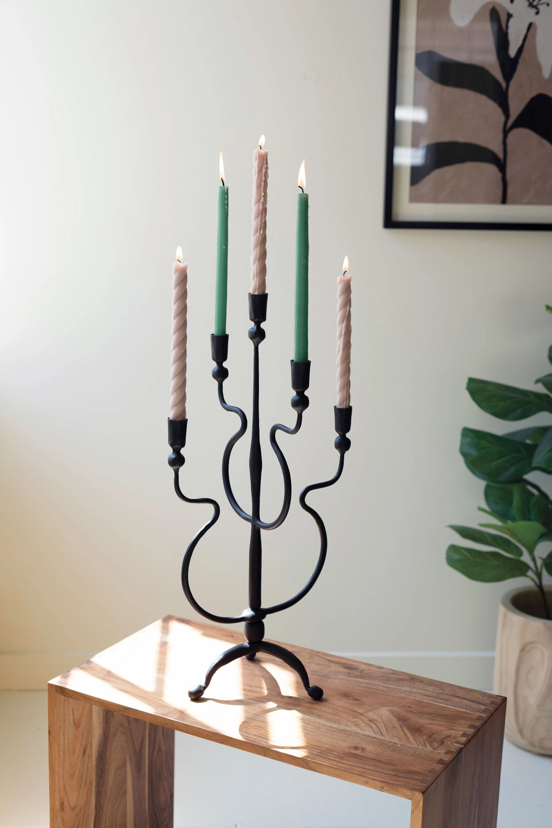 Forged Iron Five Taper Candelabra Candle Holders discount collection