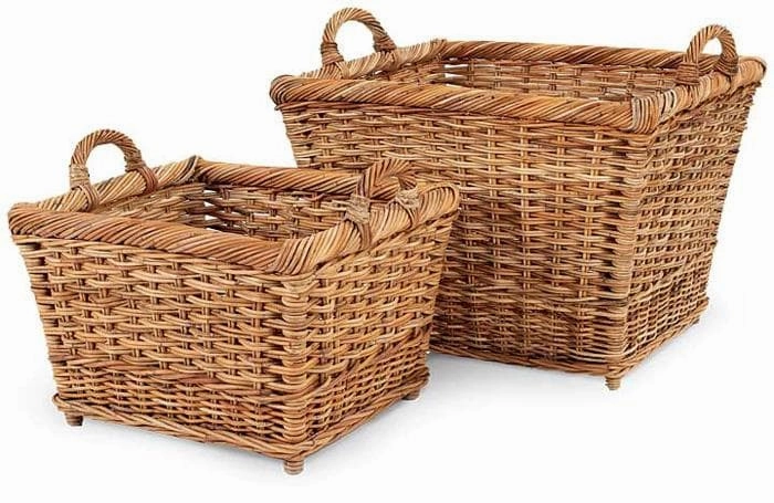 French Country Rattan Hearth Baskets Set/2 Decorative Baskets clearance deals