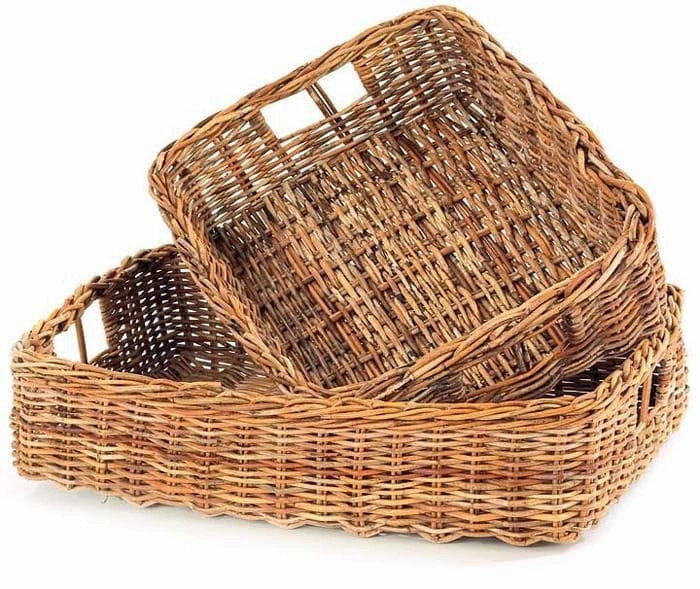 French Country Rattan Storing Baskets Set/2 Decorative Baskets clearance deals