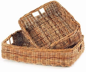 French Country Rattan Storing Baskets Set/2 Decorative Baskets clearance deals