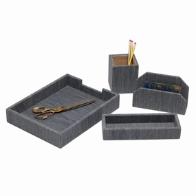 Galway Cotton Jute Desk Accessory Set (Slate Blue) Home Decor Office Organization Convenient shopping