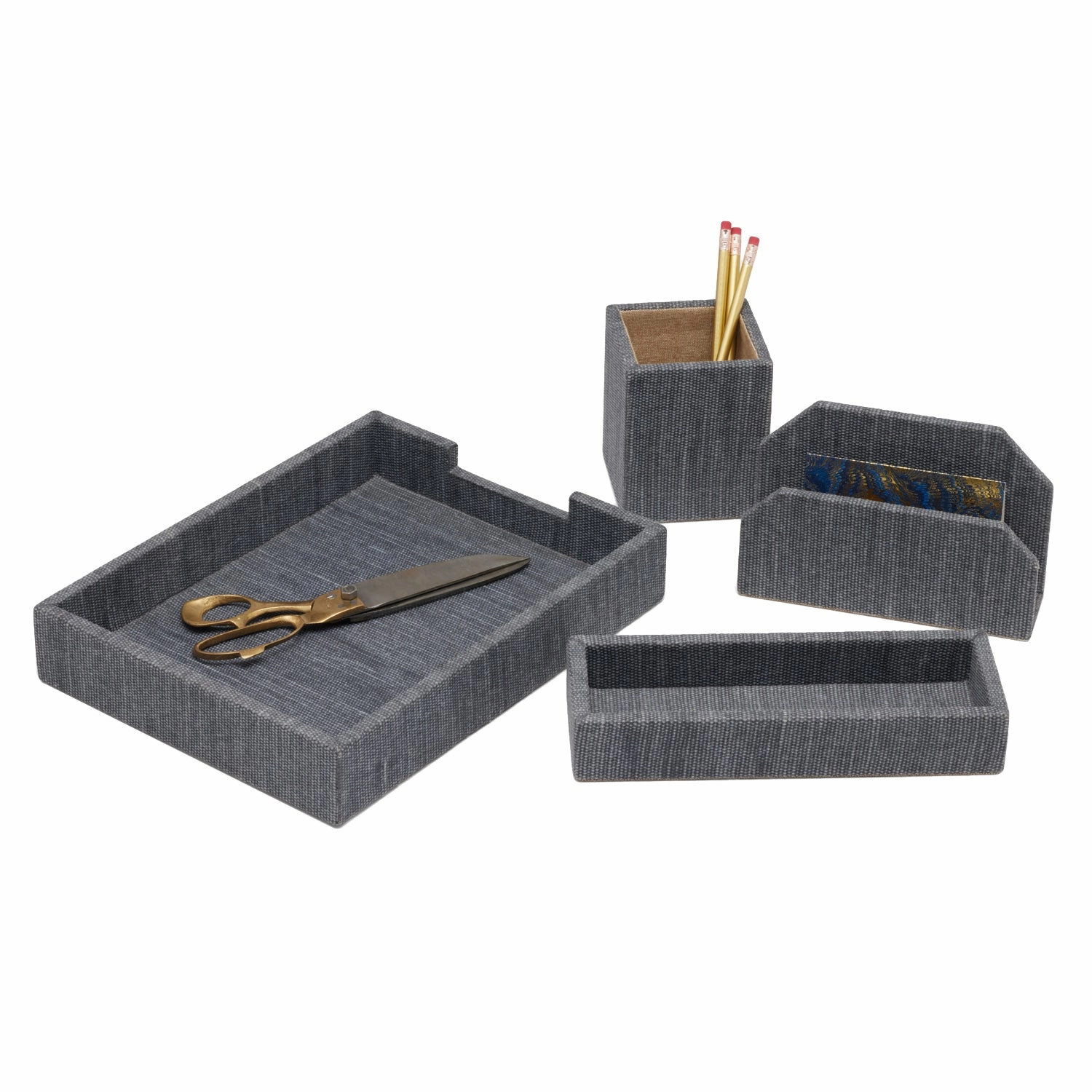 Galway Cotton Jute Desk Accessory Set (Slate Blue) Home Decor Office Organization Convenient shopping