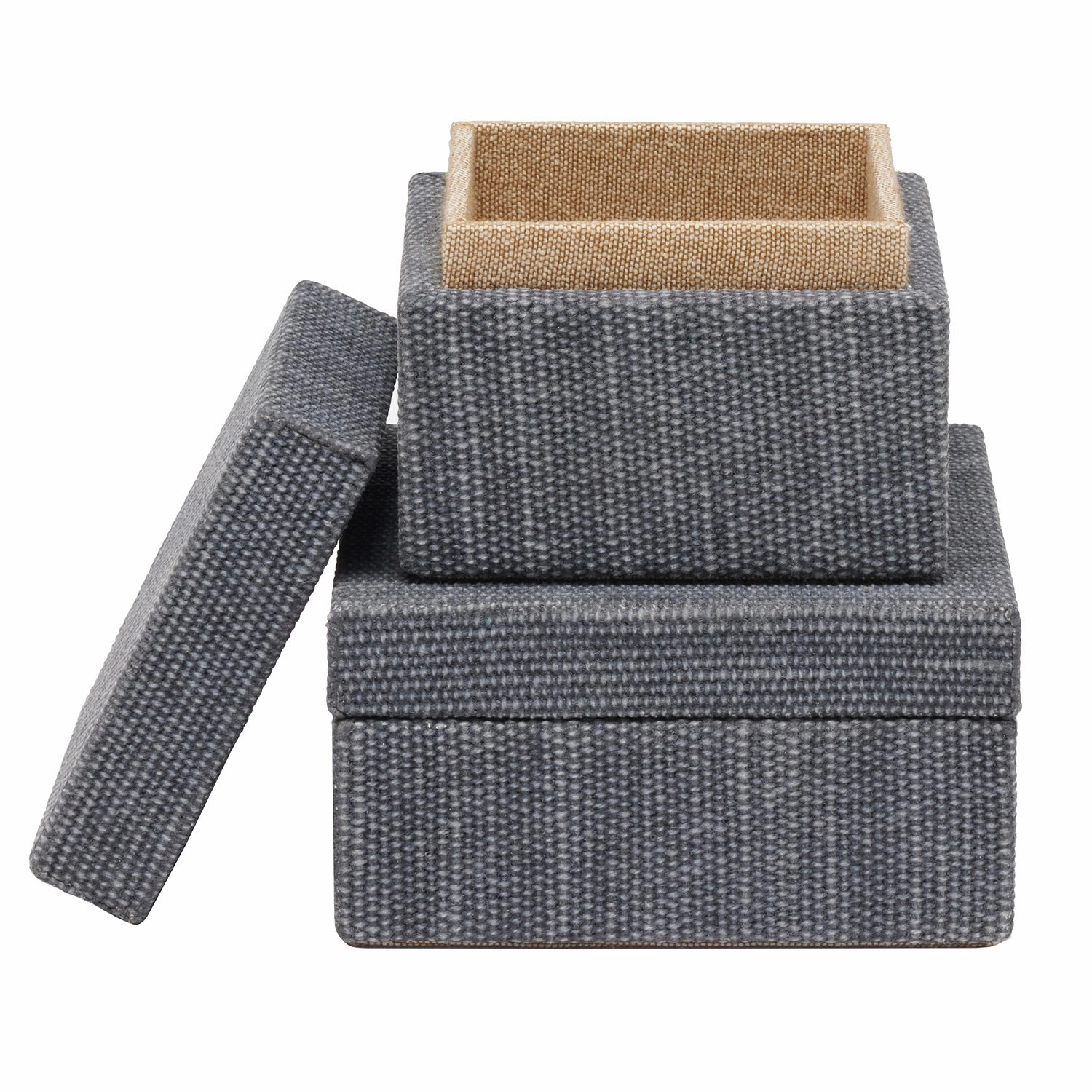 Galway Cotton Jute Square Canisters, Set of 2 (Slate Blue)