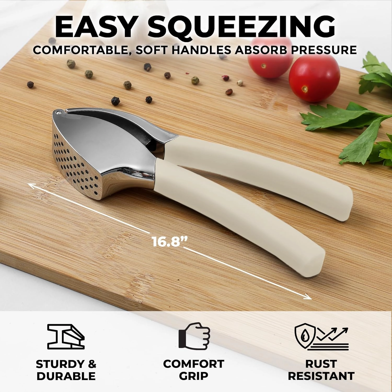 Garlic Press With Soft, Easy To Squeeze Ergonomic Handle