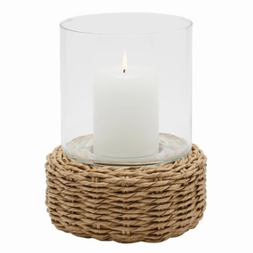 Gela Natural Twisted Faux Wicker Small Hurricane Candle Holder Set/2 Candle Holders discount collection
