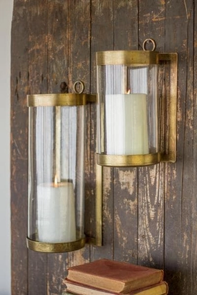 Glass & Antique Brass Finish Wall Mounted Hurricanes Candle Holders discount collection