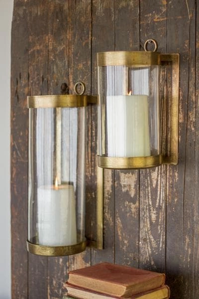 Glass & Antique Brass Finish Wall Mounted Hurricanes Candle Holders discount collection