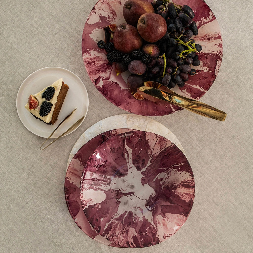 Glass Splash Bowl Wine & Pink 40cm