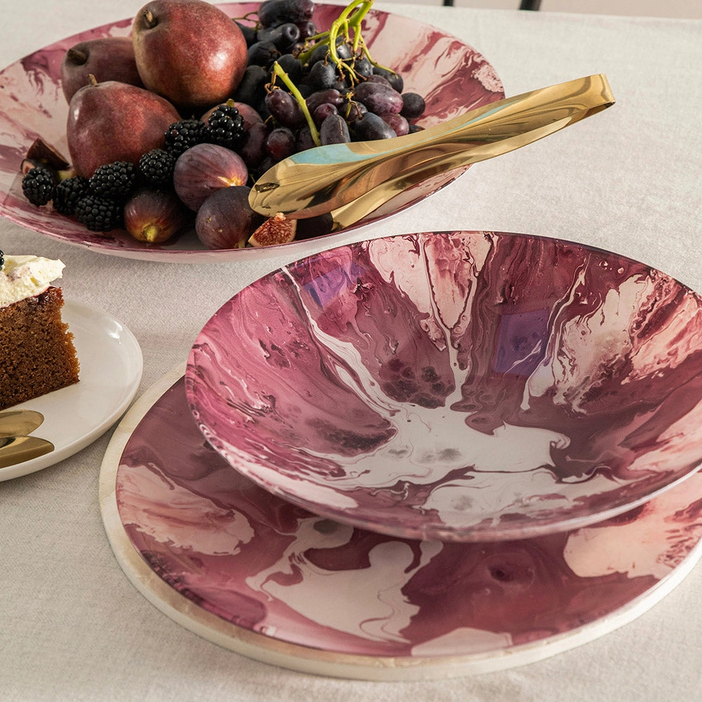 Glass Splash Bowl Wine & Pink 40cm
