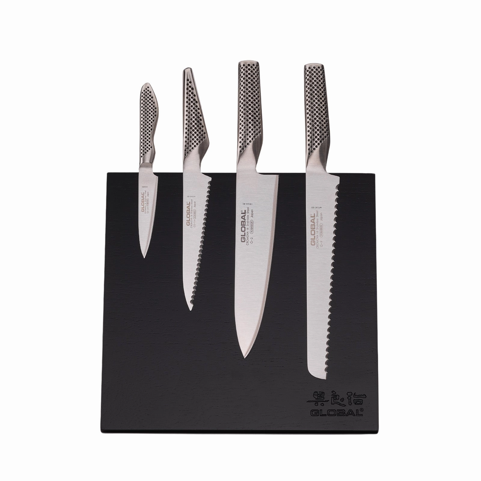 Global Bitoku Classic Essentials 5 Piece Knife Set with Magnetic Block, Rubberwood