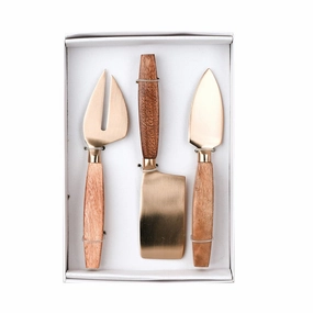 Gold Cheese Knife Set with Wooden Handle Serveware clearance shop
