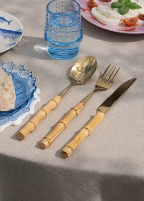 Gold cutlery set with bamboo handles - 3 pcs Kitchen Tableware at affordable prices