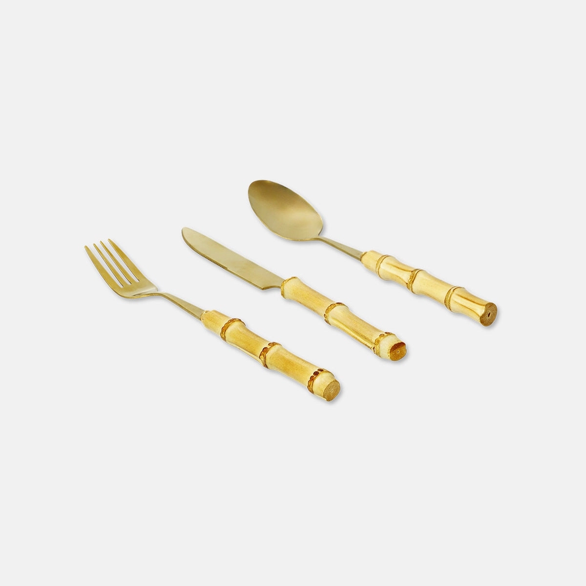 Gold cutlery set with bamboo handles - 3 pcs