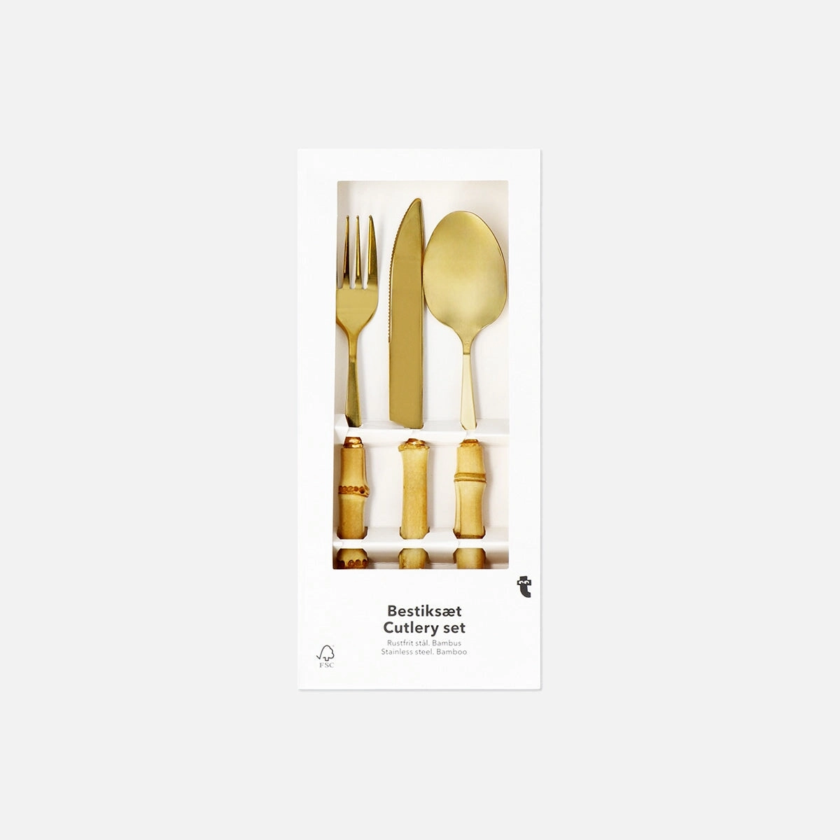 Gold cutlery set with bamboo handles - 3 pcs