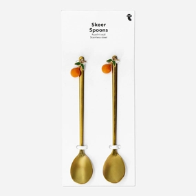 Gold spoons with oranges - 2 pcs Kitchen Tableware at affordable prices