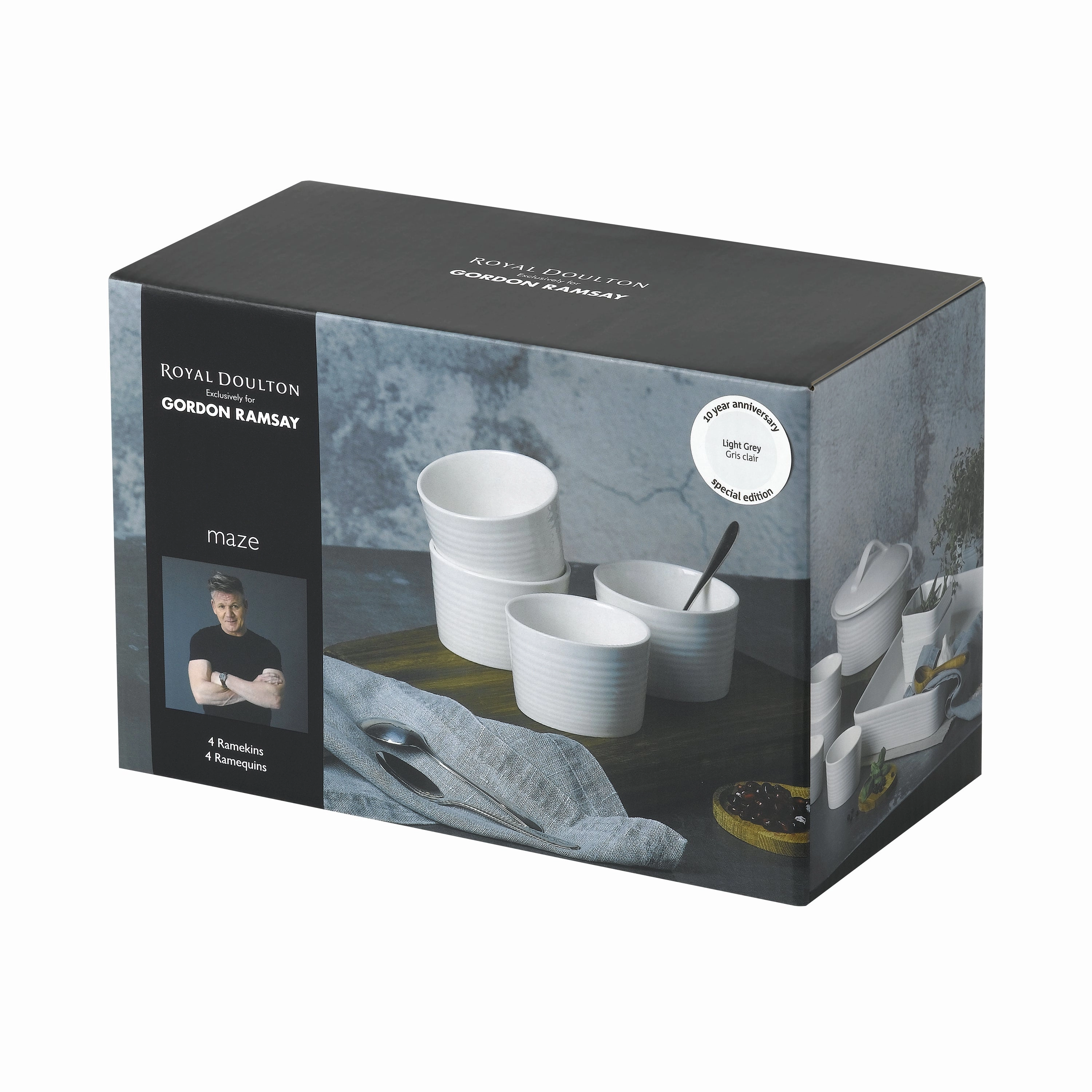 Gordon Ramsay Maze Oven to Table Ramekin 3.9in Light Grey, Set of 4