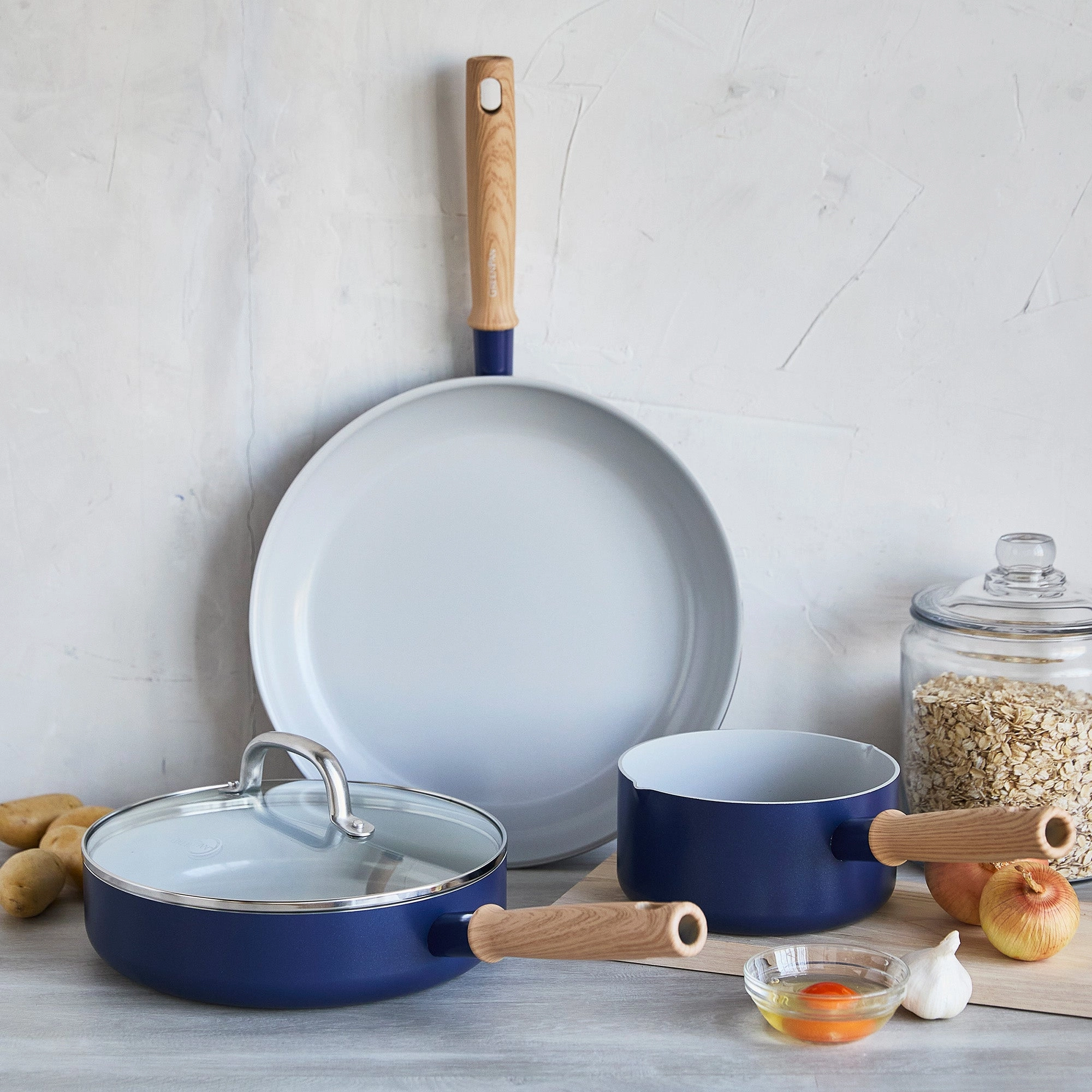 GreenPan Mid Century Modern Healthy Ceramic Cookware Set, PFAS Free, Navy Blue