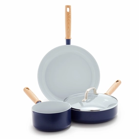 GreenPan Mid Century Modern Healthy Ceramic Cookware Set, PFAS Free, Navy Blue Bakeware online promo