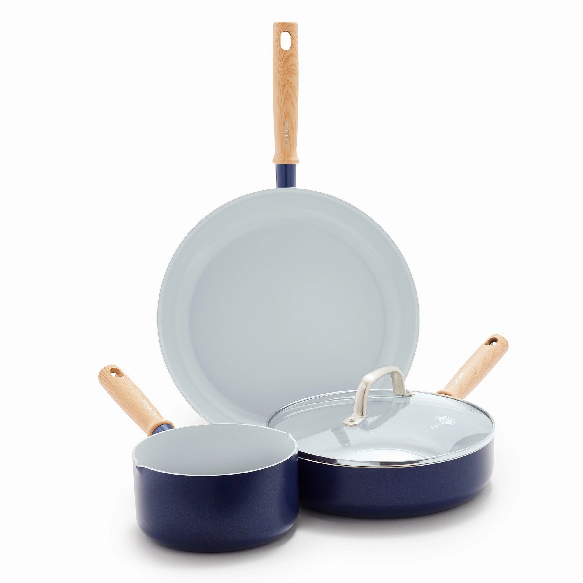 GreenPan Mid Century Modern Healthy Ceramic Cookware Set, PFAS Free, Navy Blue Bakeware online promo