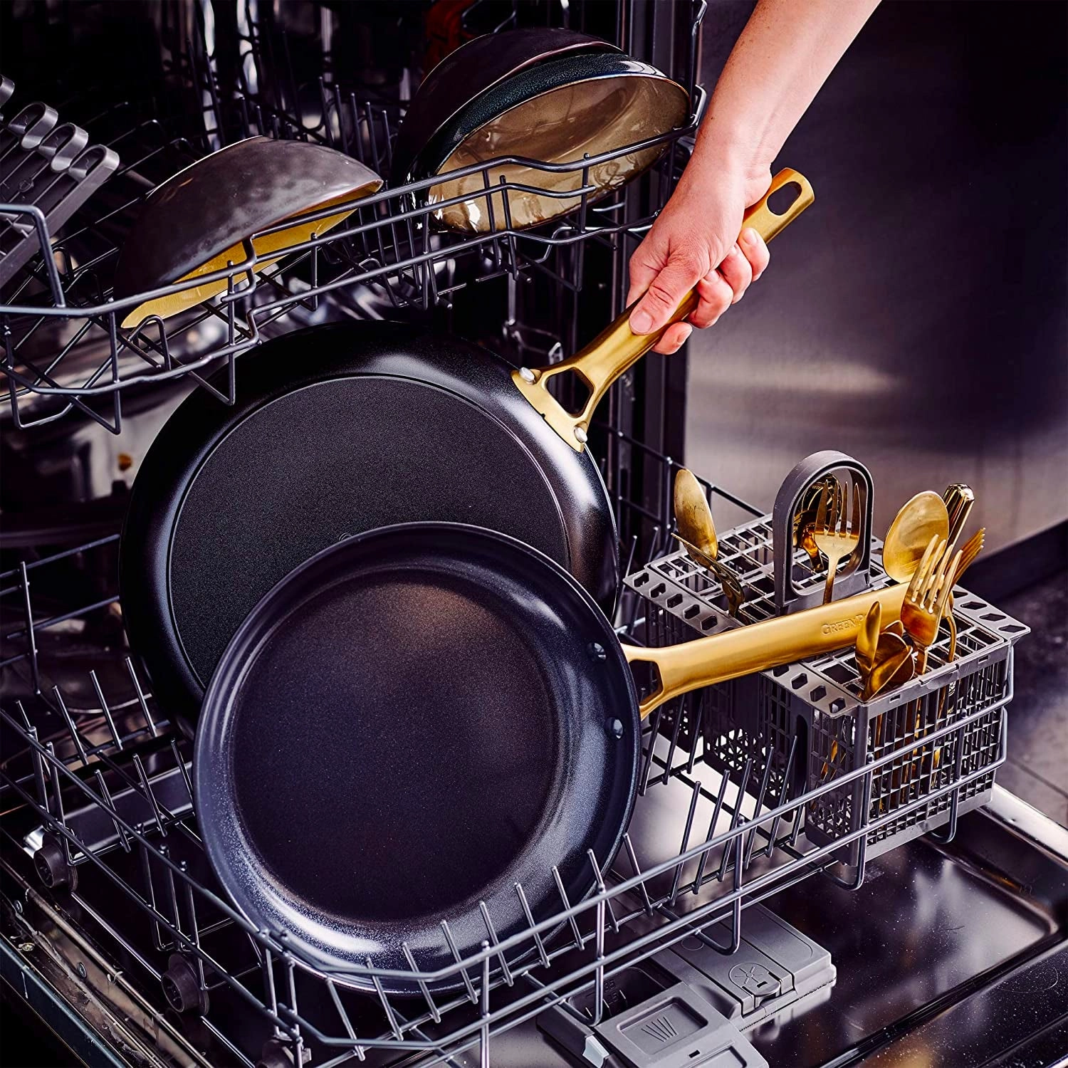 Greenpan Reserve 2-Piece Open Frypan Set, 8-Inch & 10-Inch, Black/Gold