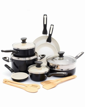 GreenPan Rio Ceramic Non-Stick 16Pc Cookware Set, Black Cookware holiday sale