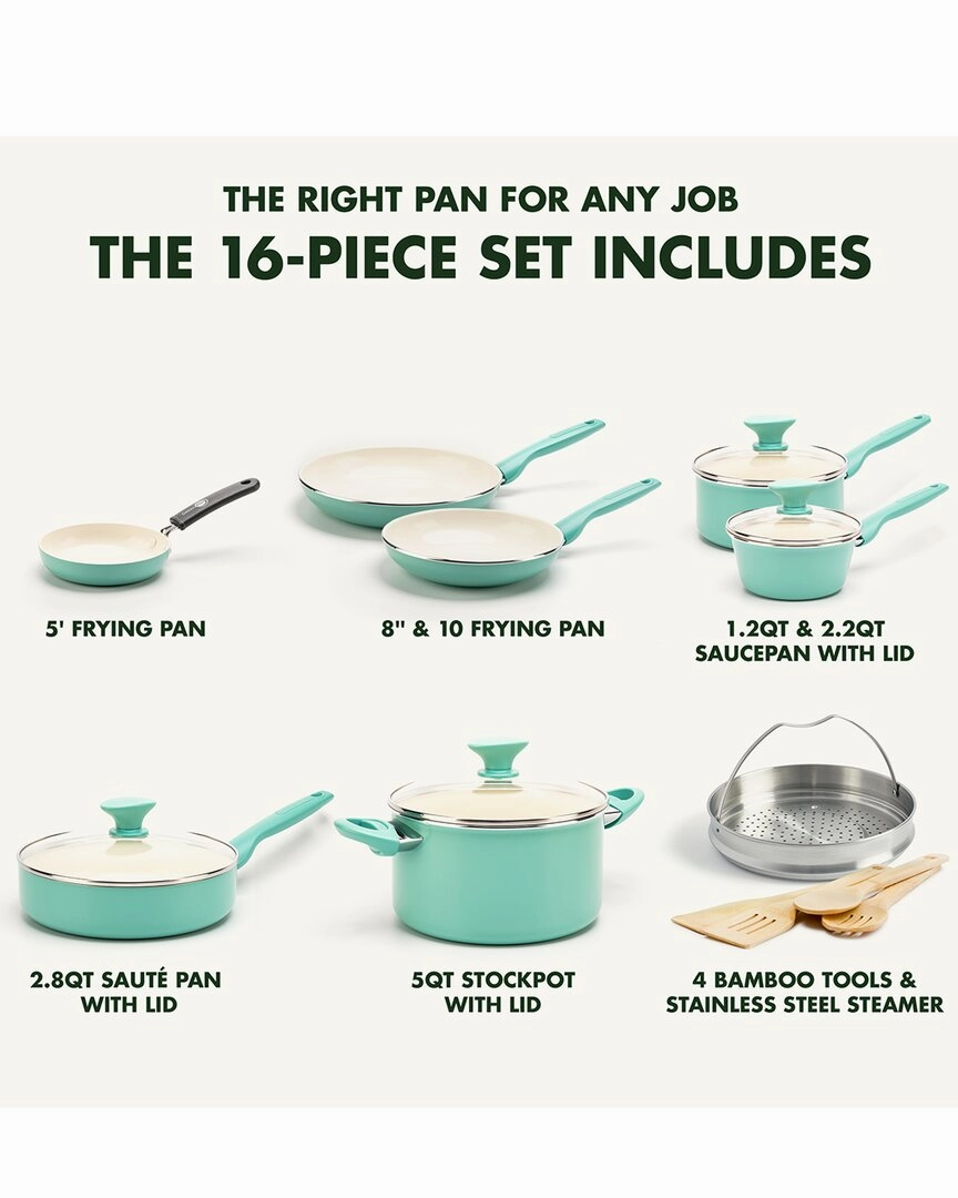GreenPan Rio Healthy Ceramic Nonstick 16pc Cookware Set