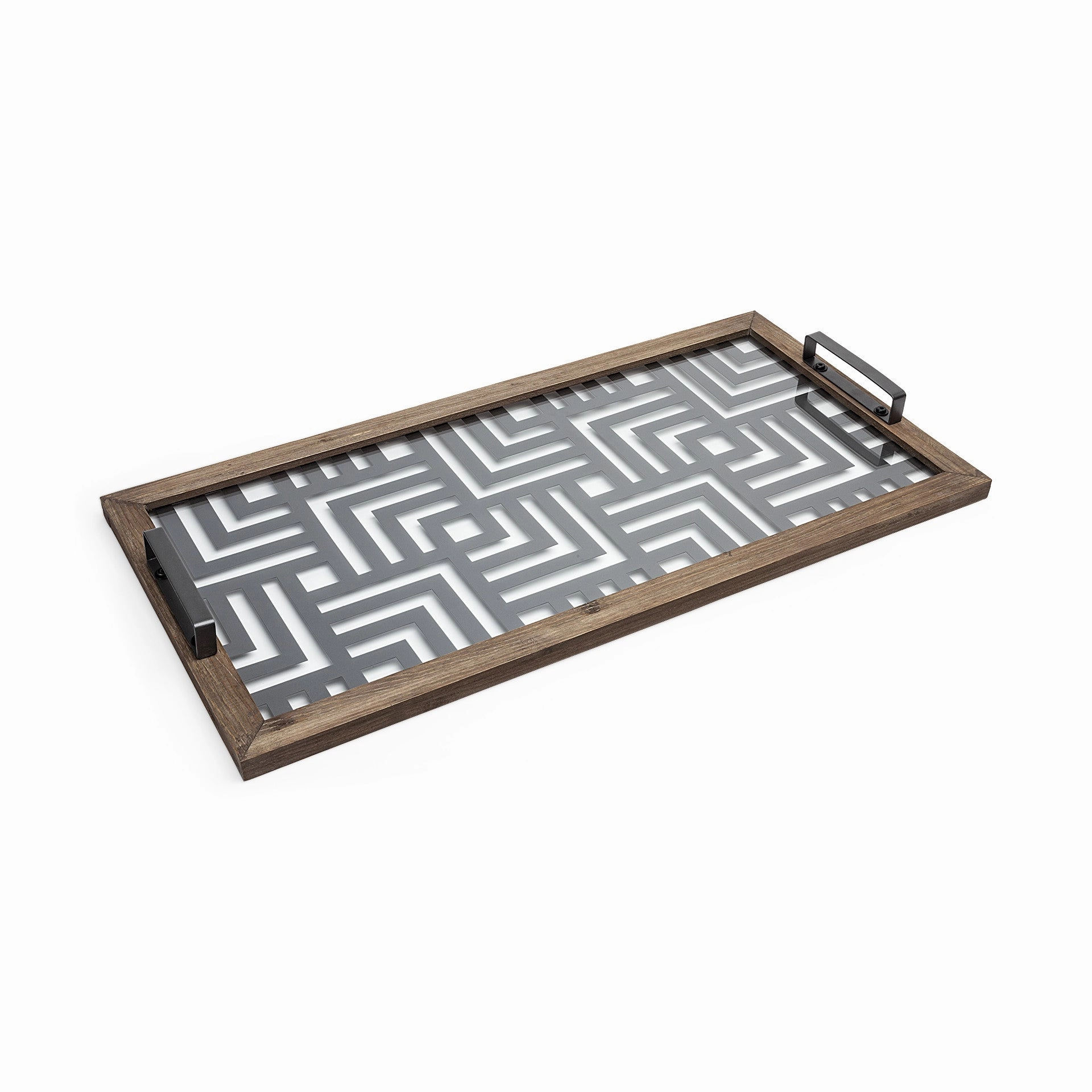 Grey Metal Glasss Top With Maze Like Pattern Tray