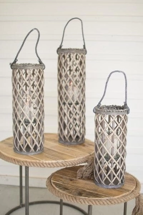 Grey Willow Lanterns with Glass Set/3 Candle Holders discount collection