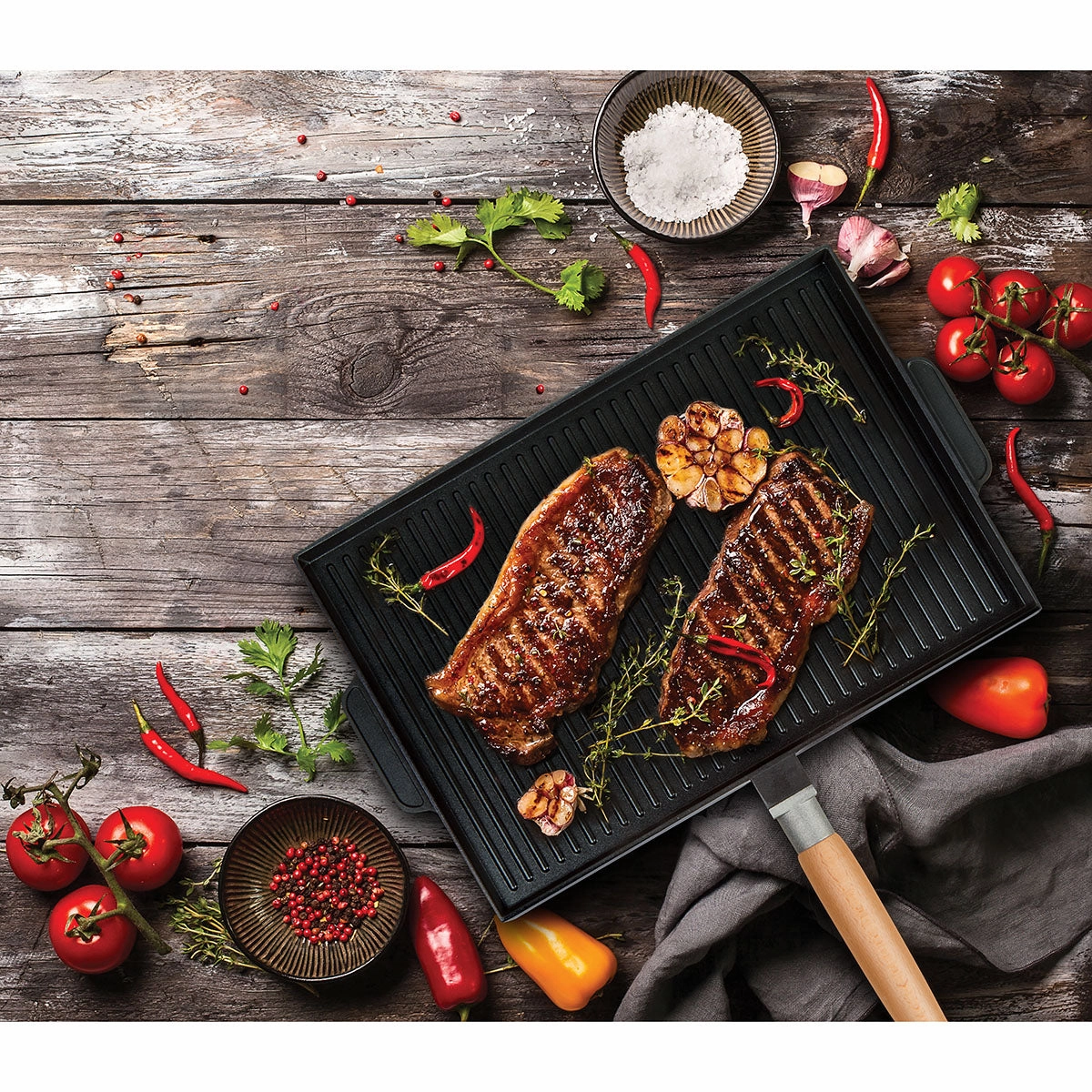 Grill & Griddle Double Sided Non-Stick Cast Aluminum With Detachable Handle, 10X15"