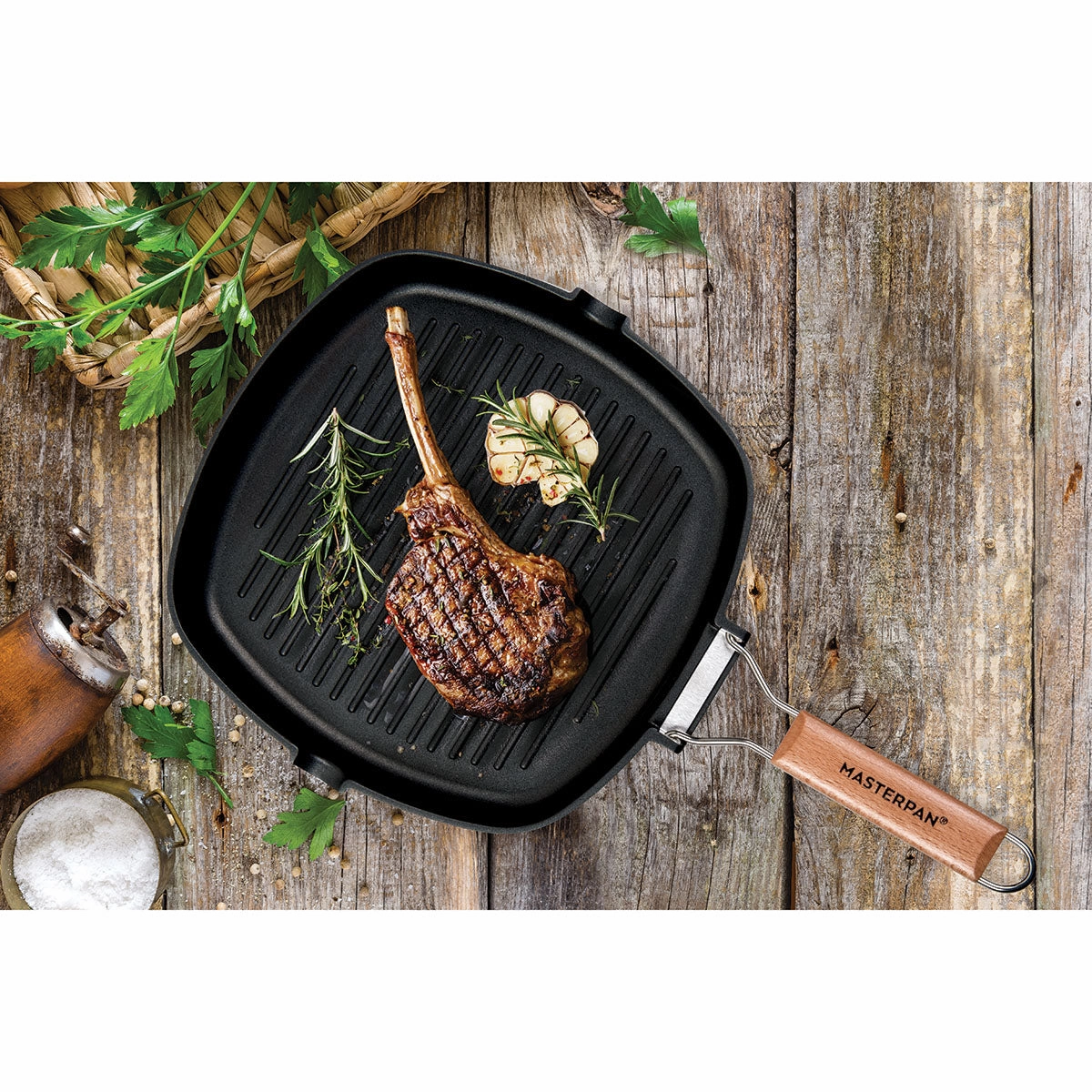 Grill Pan Non-Stick Cast Aluminum With Folding Handle