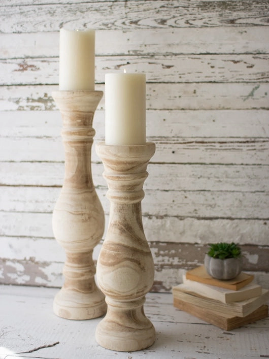 Hand Carved Wooden Candle Stands Set Of Two Candle Holders discount collection
